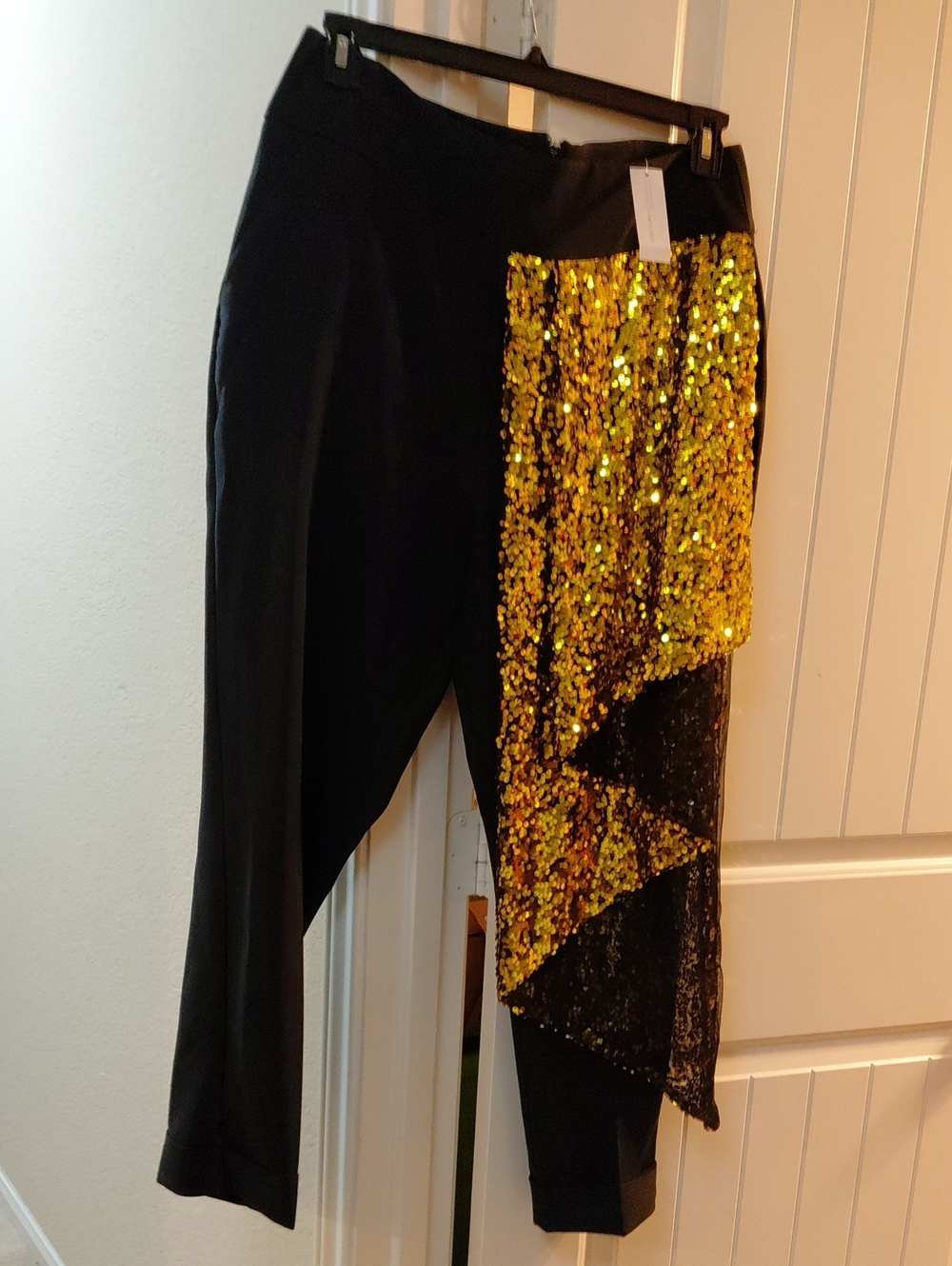 Black Pants with Gold Sequin Draped Panel And Sequin Top